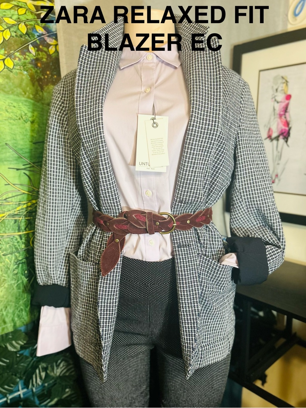 Zara Black & White Check Print Blazer with Lining For Ladies (No Front button)